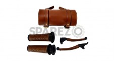 Royal Enfield Classic 500cc Leather Grip and Lever With Tool bag Tan Brown - SPAREZO